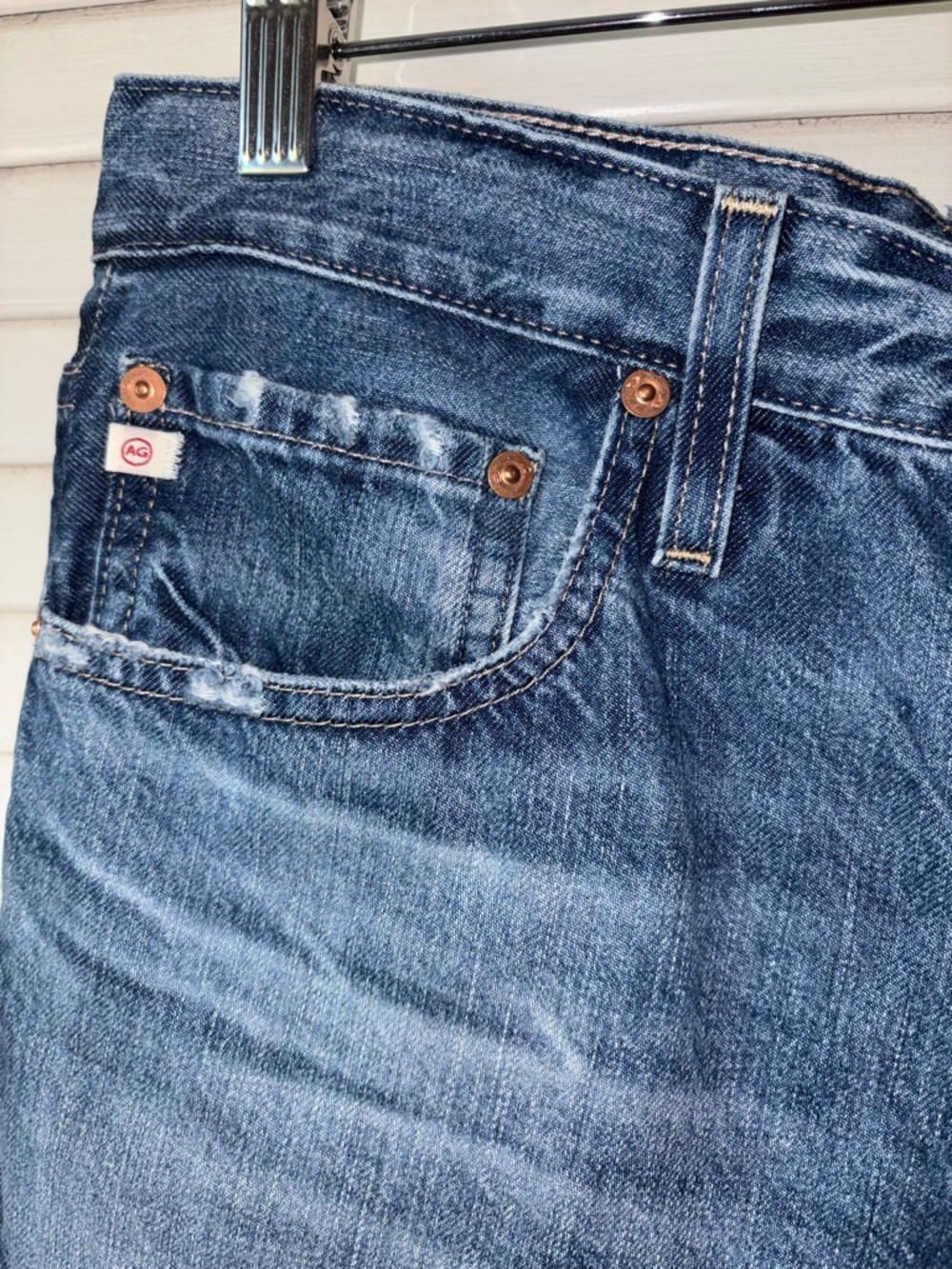 AG Rian High Rise Straight Raw Hem Jeans 29 100% Cotton Medium Wash - Picture 4 of 8